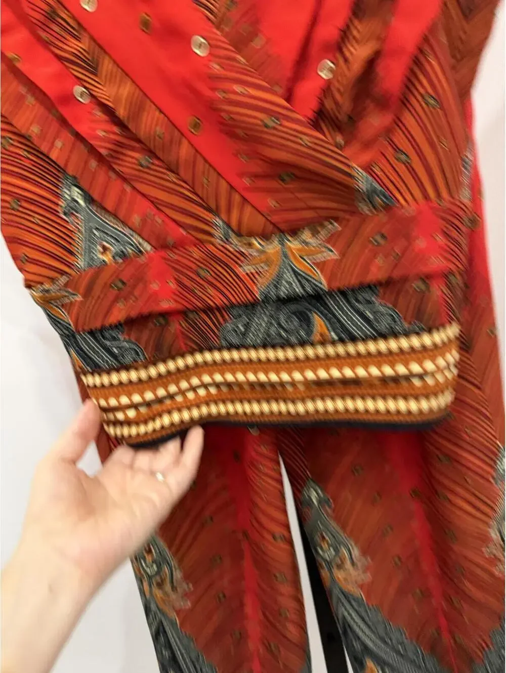 Red Printed Two-Piece Matching Set Top and Pants XS